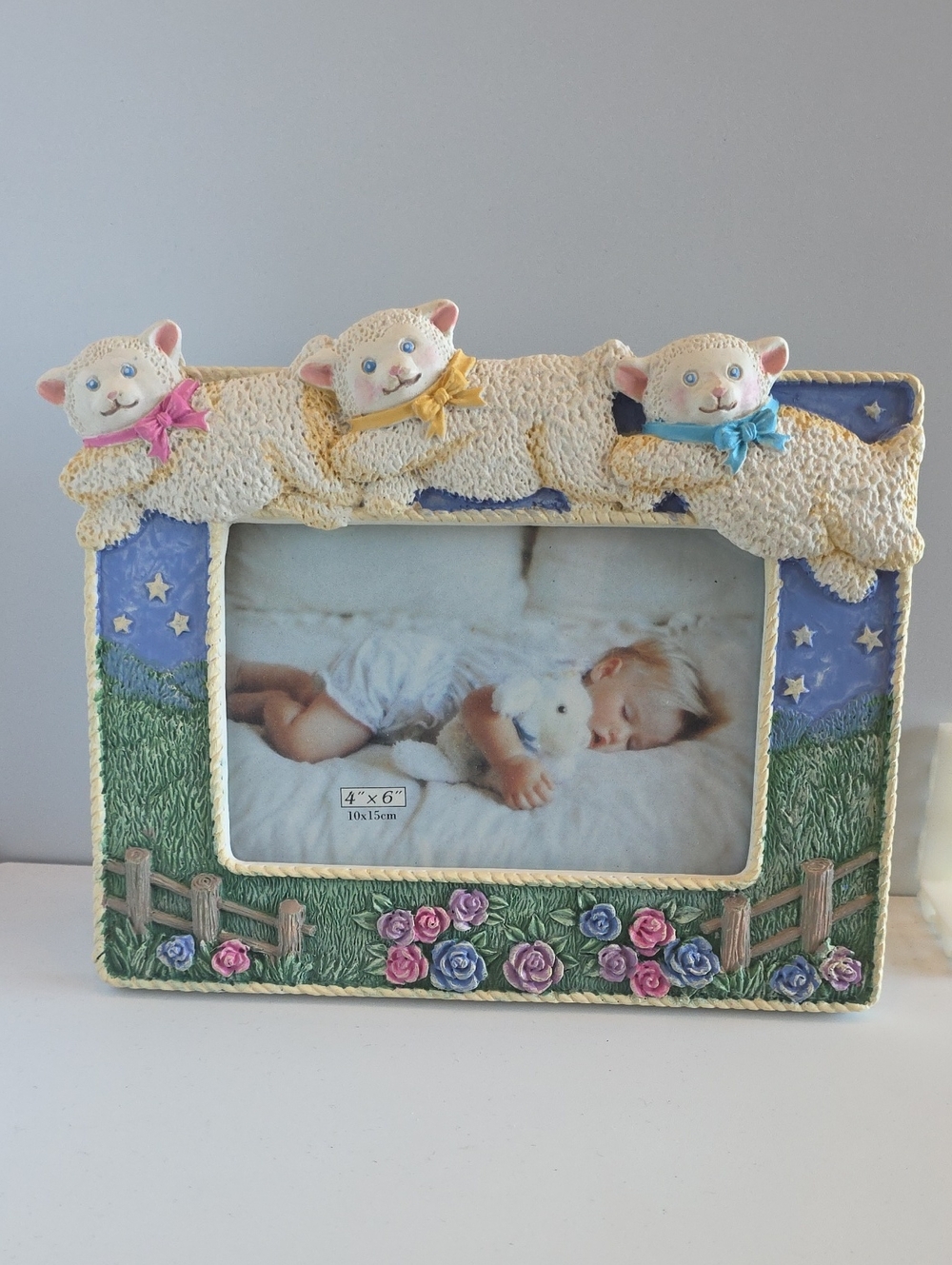 Vintage 1999 Figi Graphics Ceramic Counting Sheep 4×6 Picture Frame